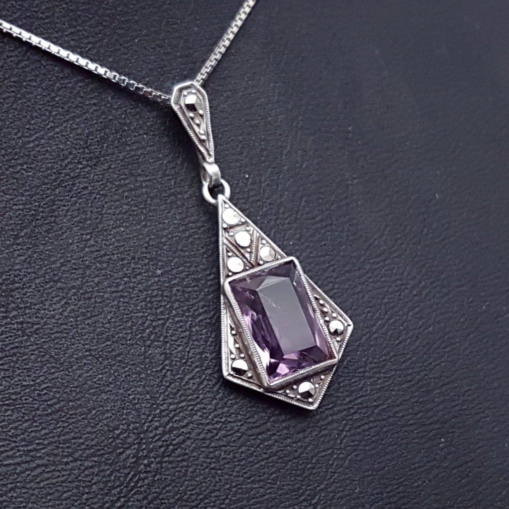 Silver, Art Deco, Amethyst (Tested) - Necklace with pendant - + Markasieten #1.0