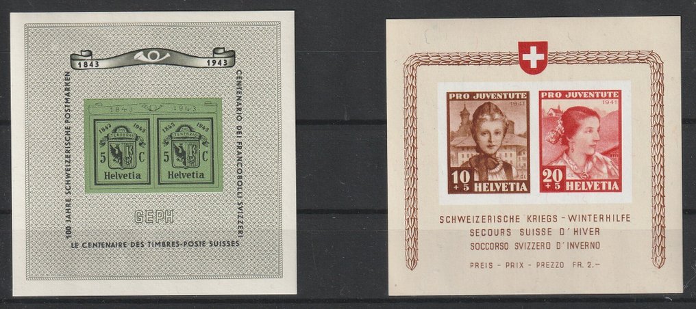 瑞士 1938/1945 - 五种不同的优雅区块发行 - Blok 4, 6, 8-10 #1.0