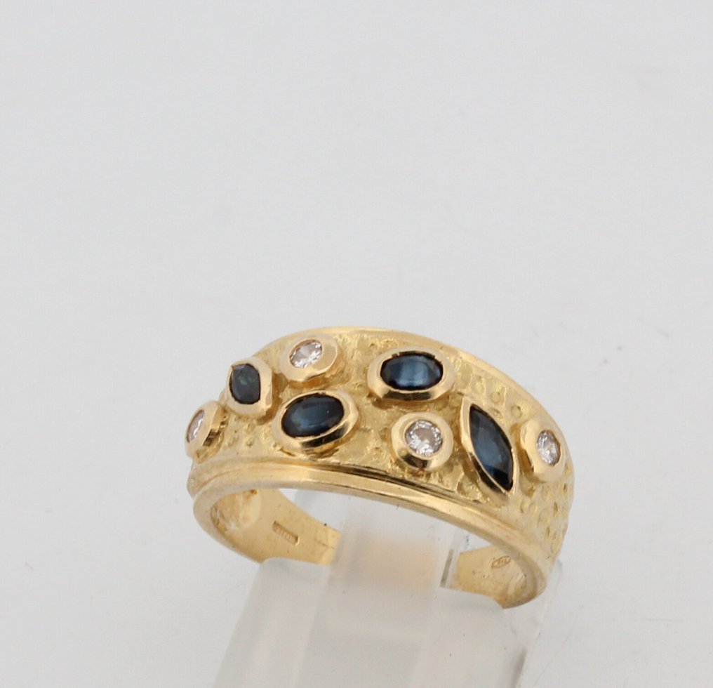 Sin precio de reserva - Anillo - 18 quilates Oro amarillo Zafiro - Diamante #1.0
