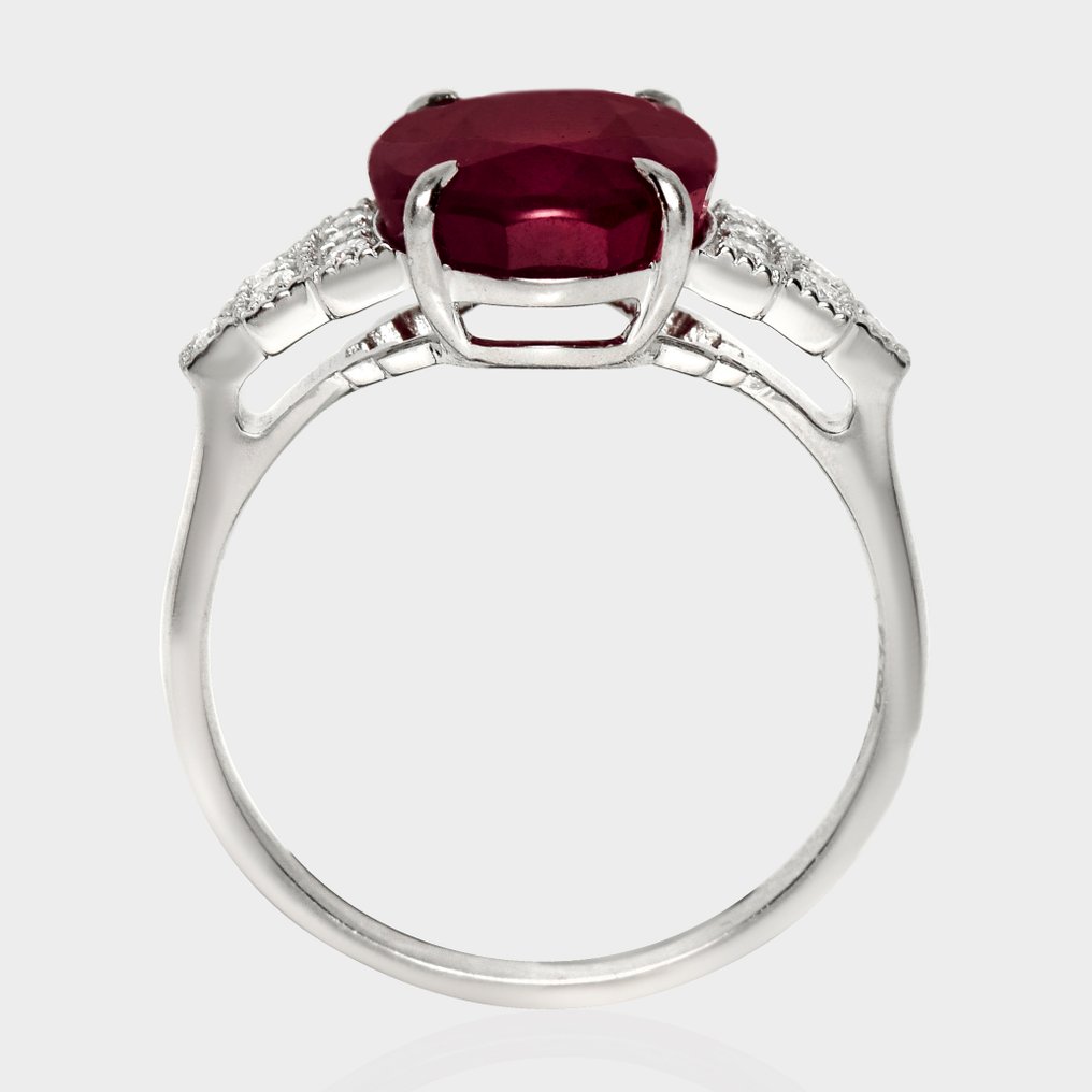 χωρίς τιμή ασφαλείας - Δαχτυλίδι - 14 καράτια Λευκός χρυσός, HRD 3,53 καράτια ακίνδυνο από θέρμανση μωβ-κόκκινο -  3.67ct. tw. Ρουμπίνι - Διαμάντι #4.3