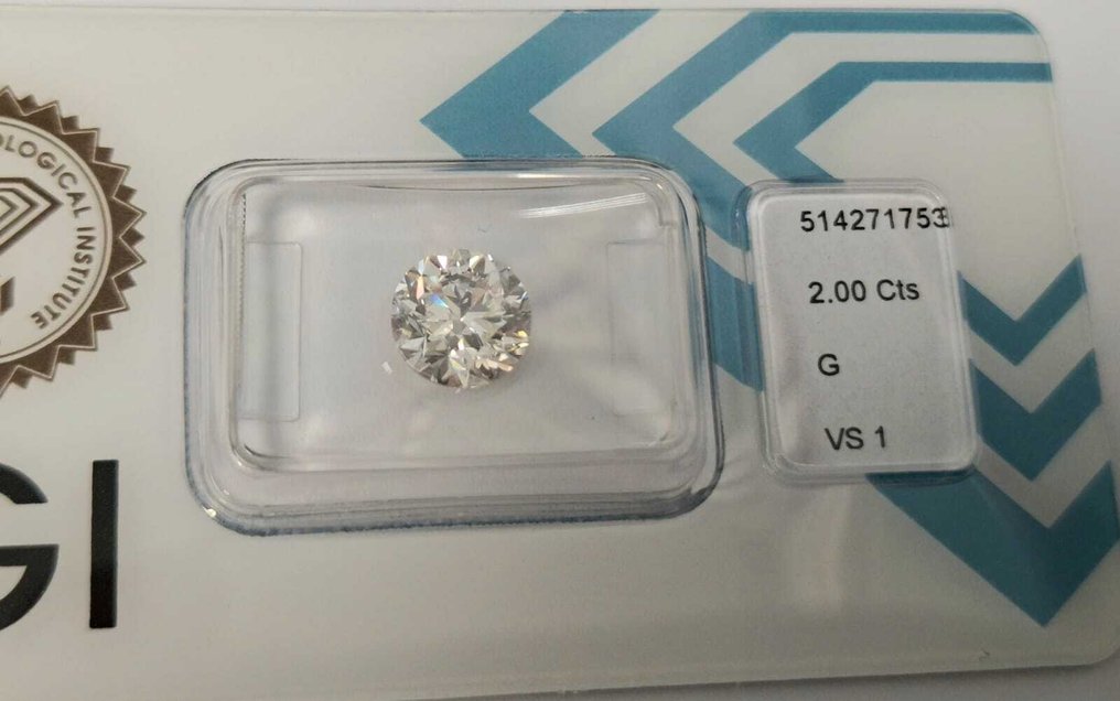1 pcs Diamond (Natural) - 2.00 ct - Round - G - VS1 - International Gemological Institute (IGI) #1.0