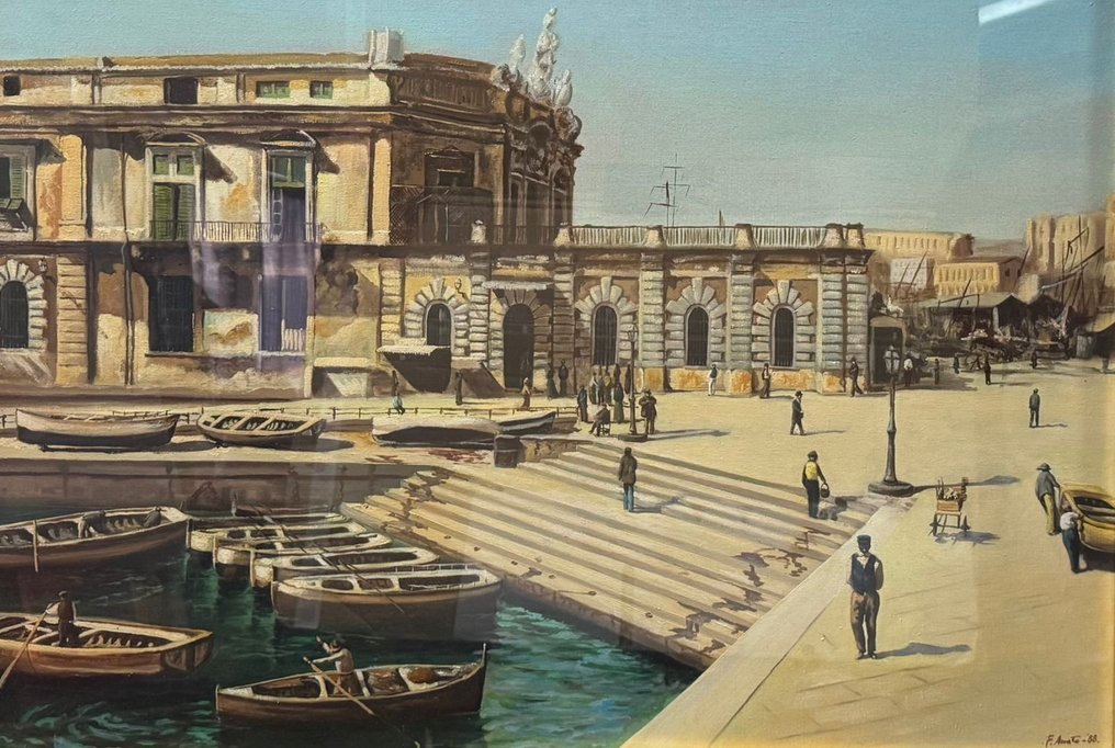 Italian school (XX) - Paesaggio con personaggi e barche #1.0