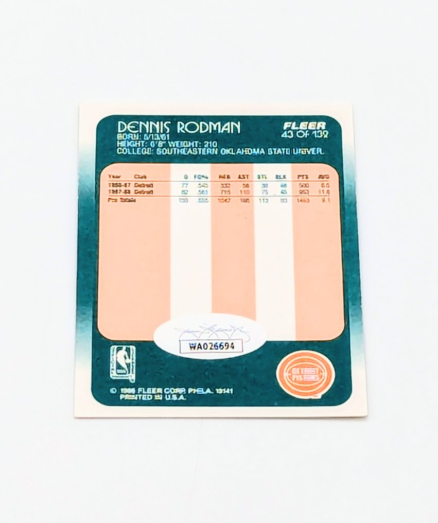 1988/89 Fleer NBA Signed Dennis Rodman Reprint #43 RC - Autograph JSA Certified Card - 近全新(NM) #1.0