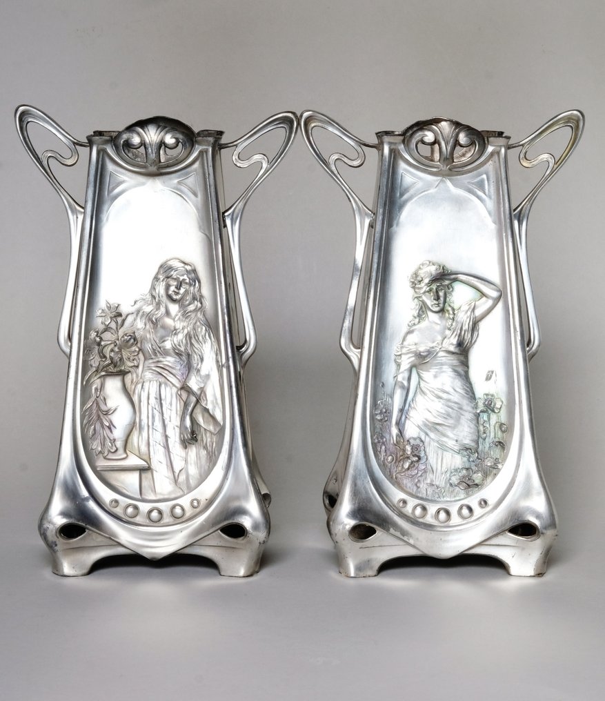 Vase (2)  - Zink versilbert - Art Nouveau #1.0