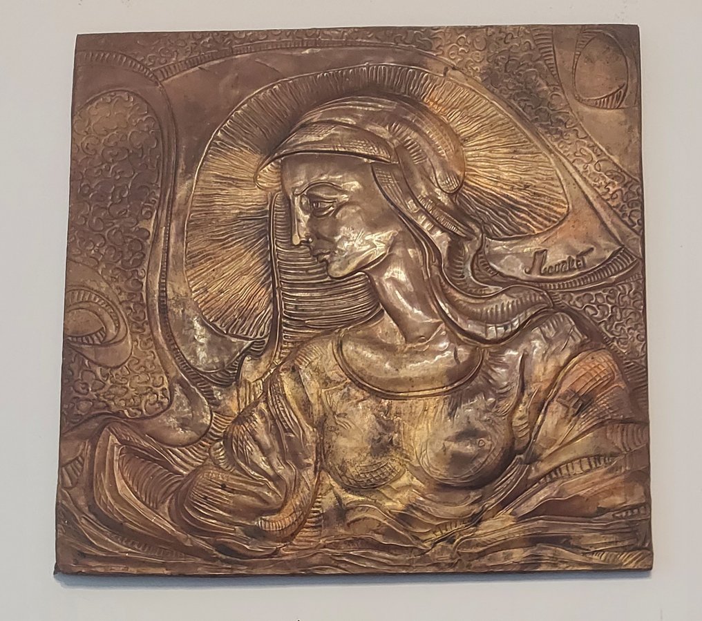 Mouaket - Relief, Madonna - 40 cm - Upphöjt koppar, Trä #1.0