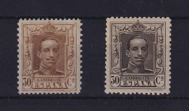 Spagna 1922/1930 - Alfonso XIII, ‘Vaquer’. Varietà colore. - Edifil 318cc #2.1