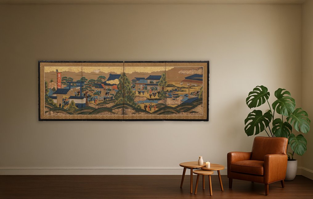 Byôbu 屏风 (折叠屏风) - 漆木、金箔、丝绸、桑皮纸 - 日本 - 明治時期（1868-1912） #1.0