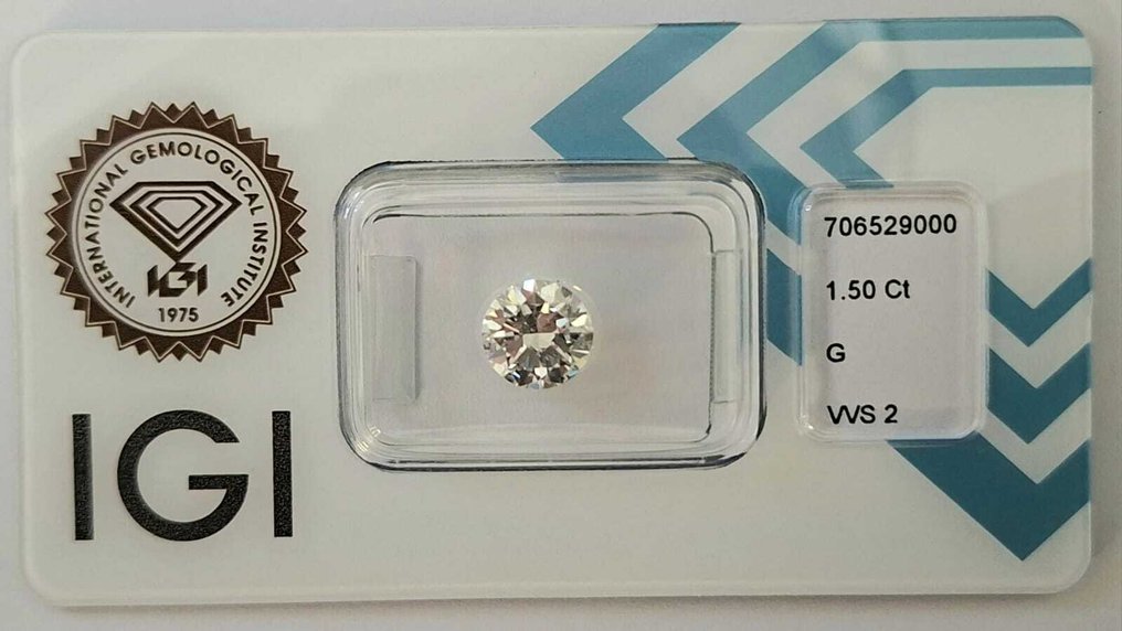 1 pcs Διαμάντι  (Φυσικό)  - 1.50 ct - Στρογγυλό - G - VVS2 - International Gemological Institute (IGI) #2.1