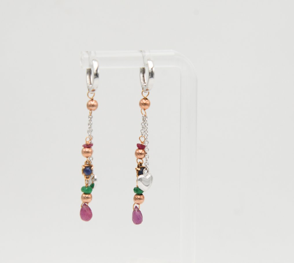 Boucles d'oreilles - 18 carats Or rose, Or blanc Saphir - Tourmaline #1.0