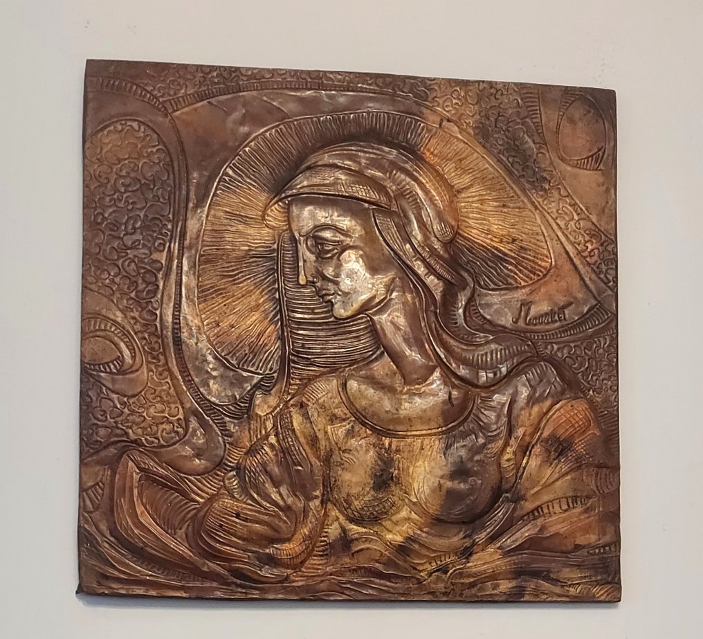 Mouaket - Relief, Madonna - 40 cm - Upphöjt koppar, Trä #2.1