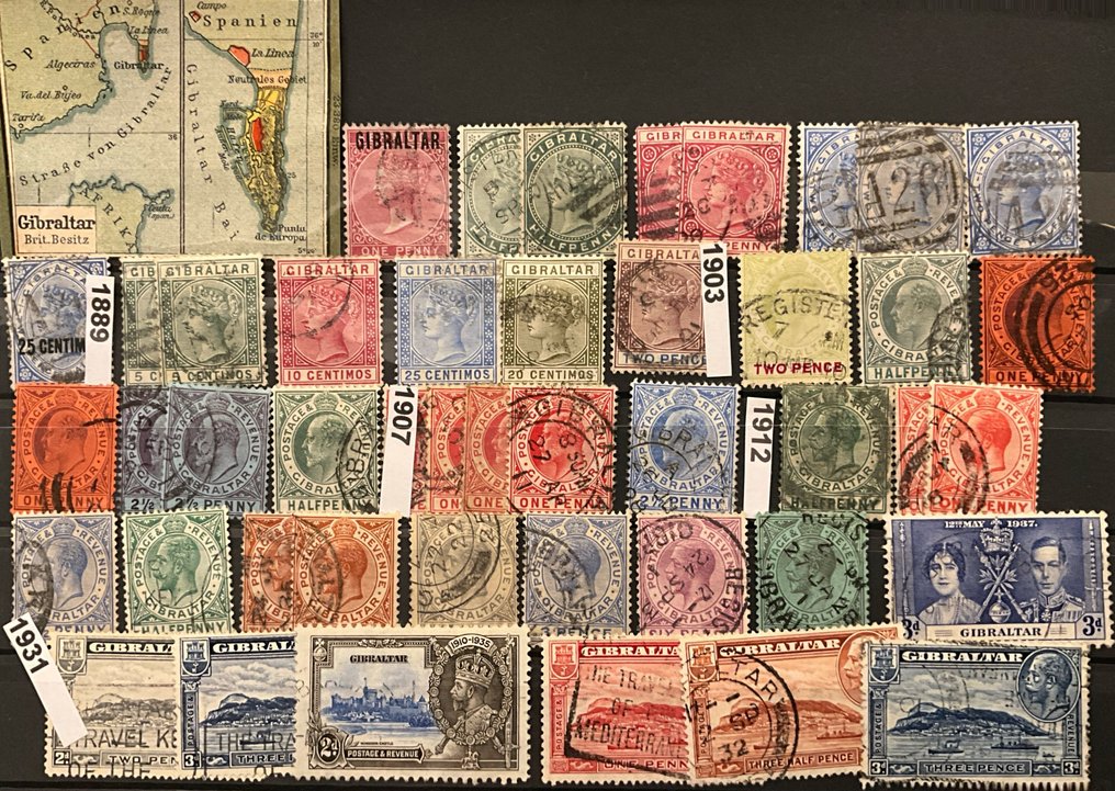 British Commonwealth 1885/1964 - Μάλτα και Γιβραλτάρ, τέσσερις επιλεγμένες κάρτες με μερικά καλύτερα γραμματόσημα. - Michel #3.2