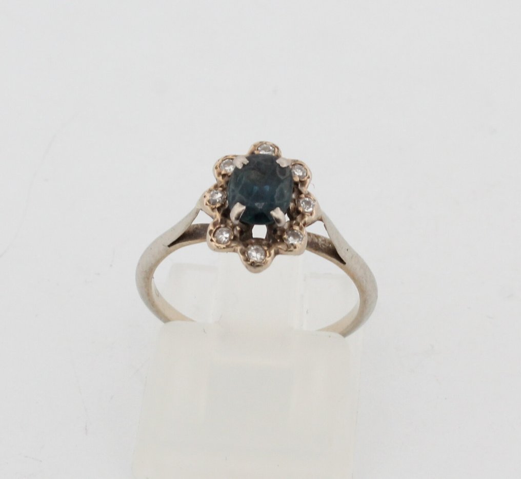 沒有保留價 - 戒指 - 18 克拉 白金 藍寶石 - 鉆石 #1.0