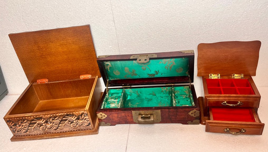 Box (3) - Wood, copper, brass, stone, textile - Vintage jewelry boxes #1.0
