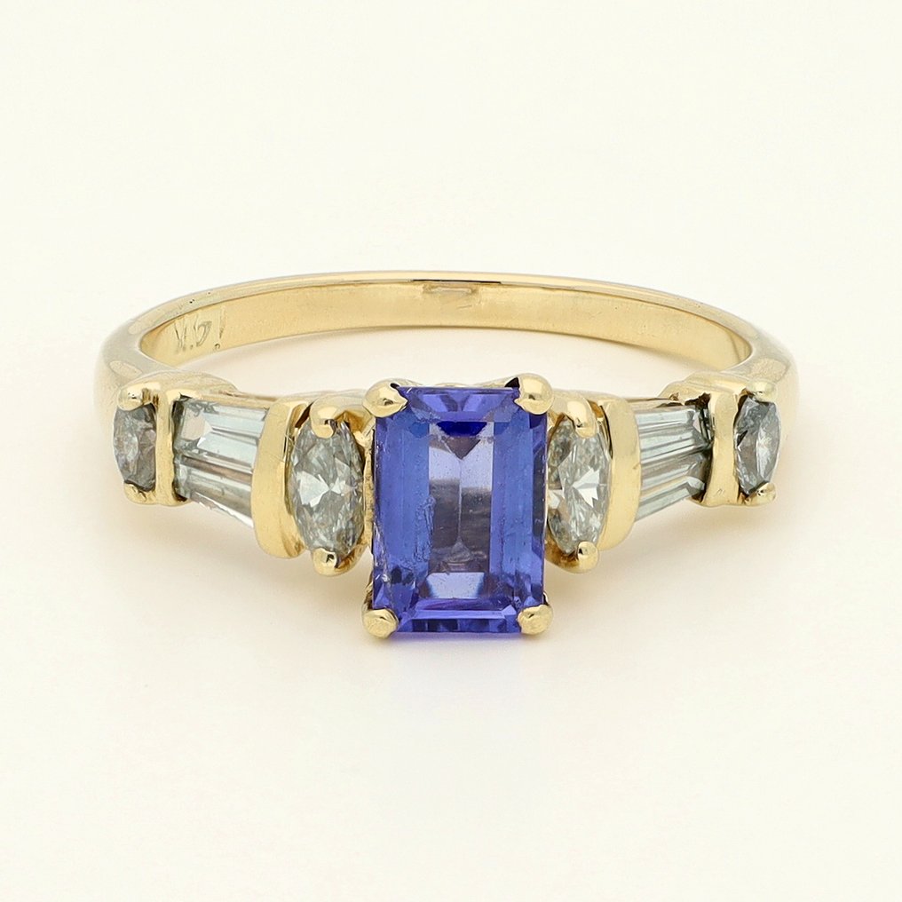Anello - 14 carati Oro giallo Tanzanite - Diamante #1.0