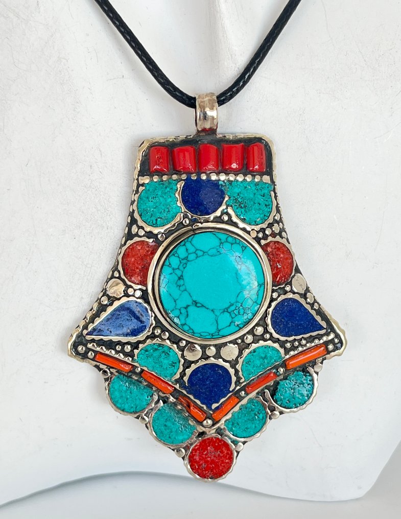 - Tibet Silber - Türkis - Koralle - Anhänger #1.0