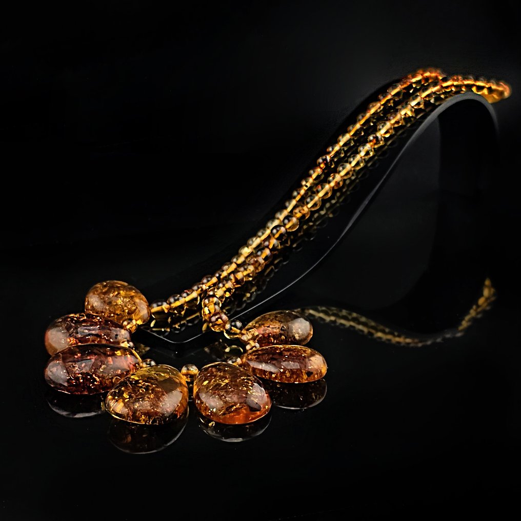 Αυθεντικά κοσμήματα από Βαλτική ρητίνη – Κολιέ με πολλαπλές σταγόνες και χρώμα κονιάκ. - Κεχριμπάρι (χωρίς τιμή ασφαλείας) #2.1
