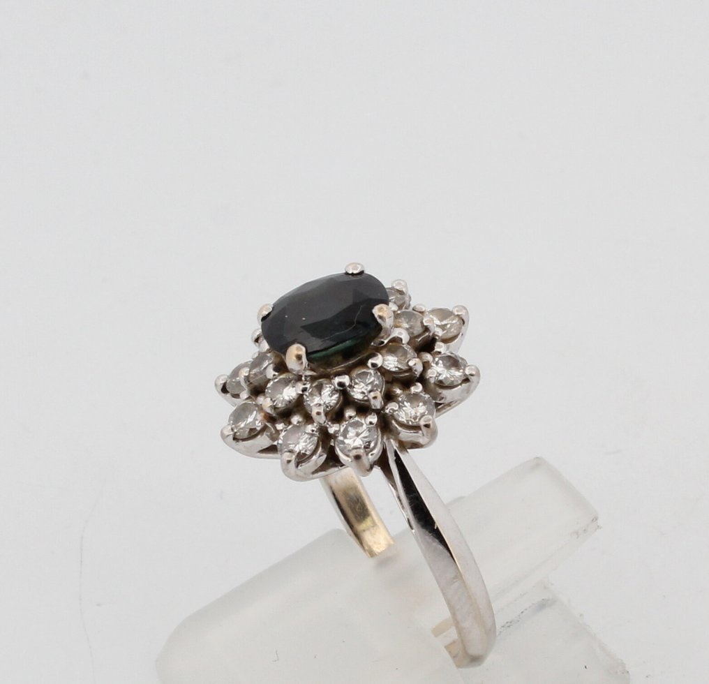 沒有保留價 - 戒指 - 18 克拉 白金 藍寶石 - 鉆石 #4.3