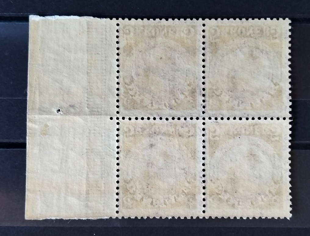 Danmark 1919 - King Christian X. Blok af fire 5-kroner i rød lilla, kobbertryk. - AFA 110a #2.1