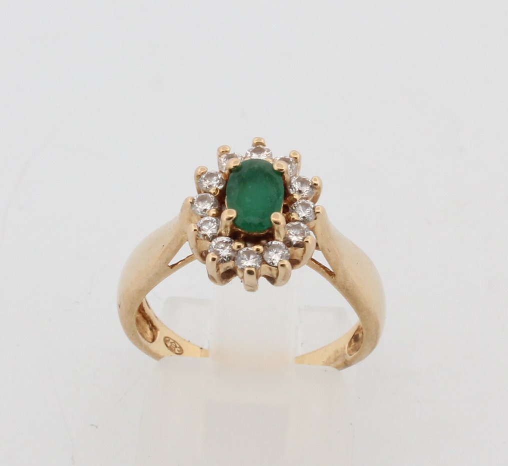 沒有保留價 - 戒指 - 18 克拉 黃金 祖母綠 - 鉆石 #1.0