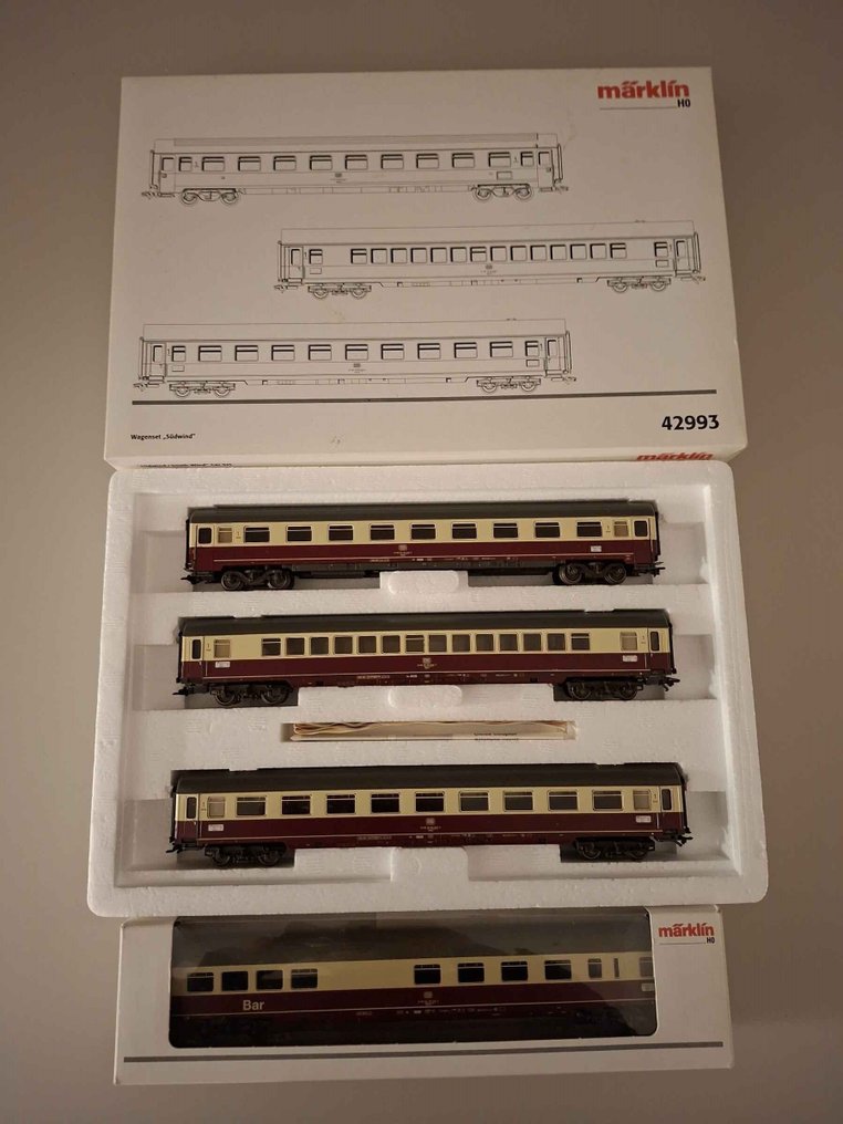 Märklin H0 - 42993 e 42972 - Επιβατικό τρένο μοντελισμού (2) - Gruppo Carrozze Vento del Sud και Carrozza Bar για τρένα ταχύτατα. - DB #1.0