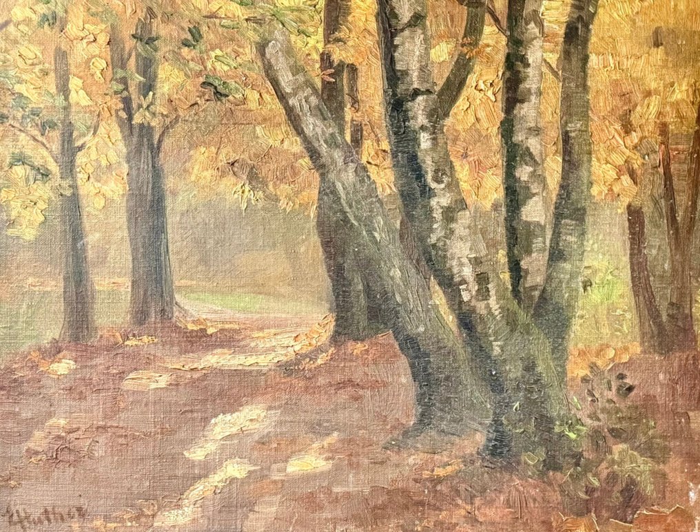 Elsbeth Huther (1885–1960) - Atmosphärische herbstliche Waldlandschaft - NO RESERVE #1.0