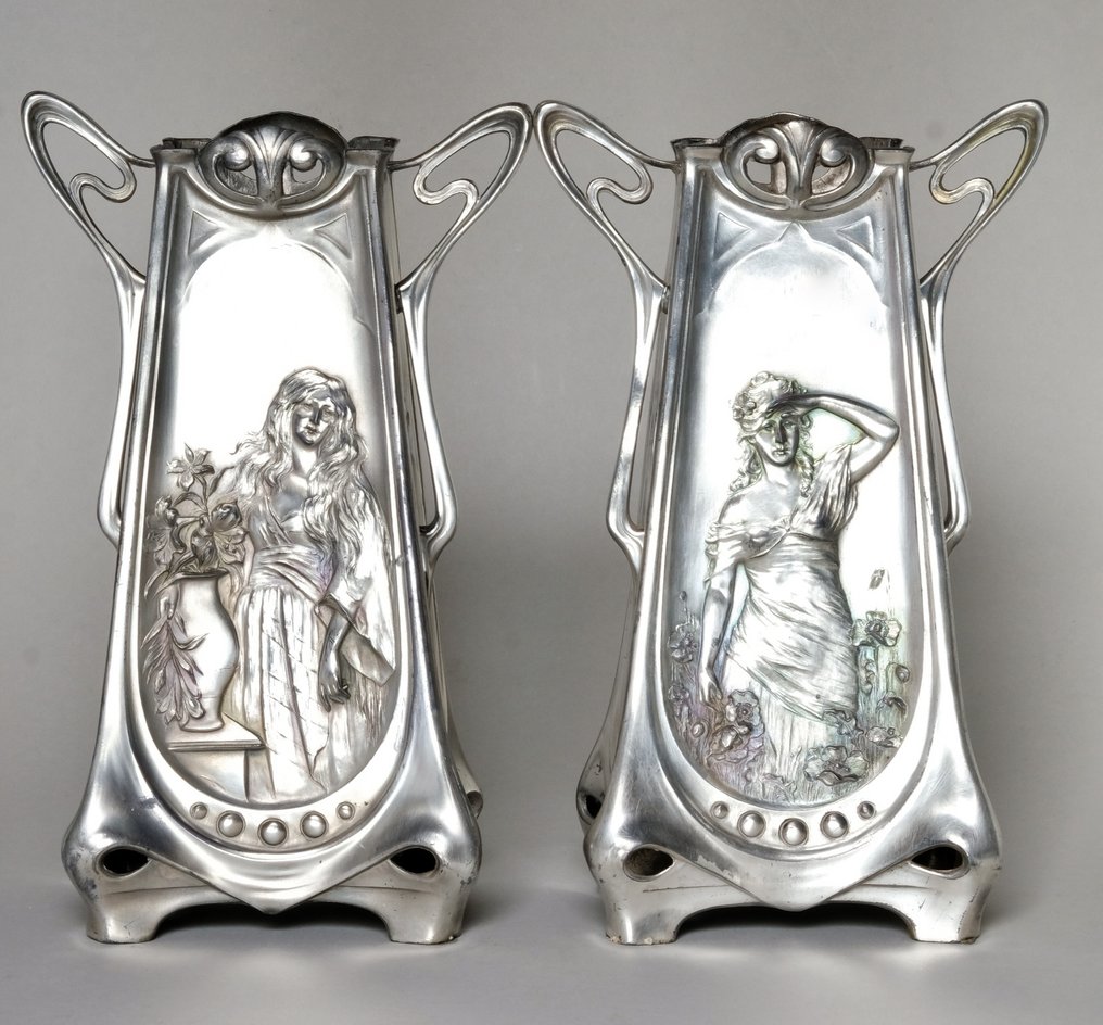 Vase (2)  - Zink versilbert - Art Nouveau #1.0