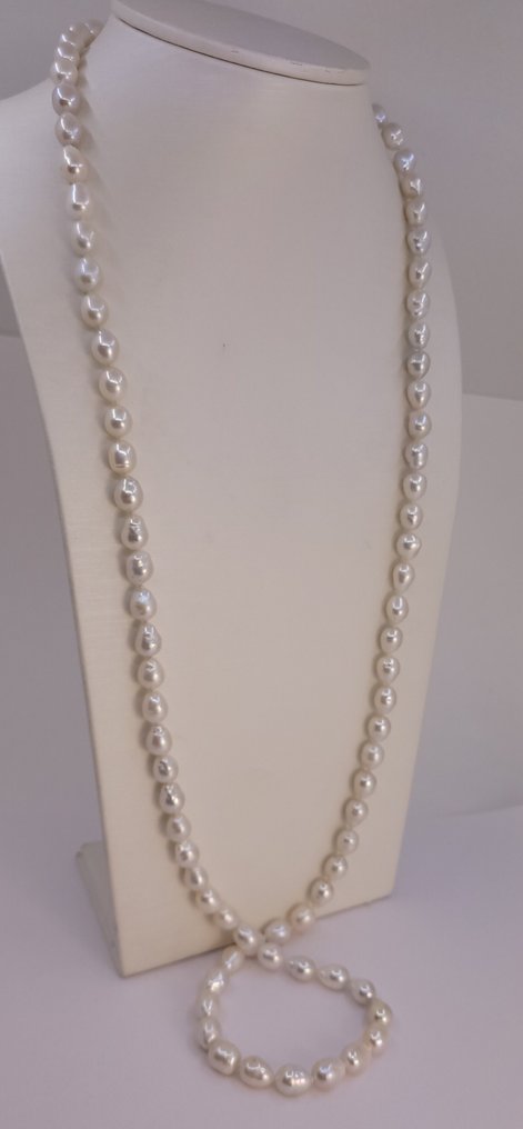 Fără preț de rezervă - Colier Argint, Perle Edison albe de 7,5x8mm #2.1