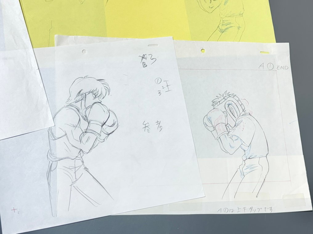 Madhouse - 4 x Original animation drawings, same scene + model guide - Hajime no Ippo (2000/02) #2.1