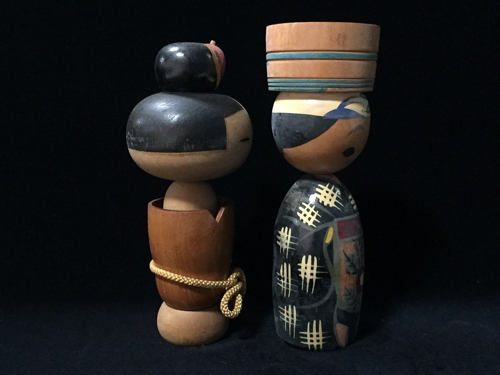 Conjunto de 6 / Boneca Kokeshi de Madeira Vintage Japonesa (A: 11-20cm) - Madeira - Japão - Período Shōwa (1926-1989) #4.3
