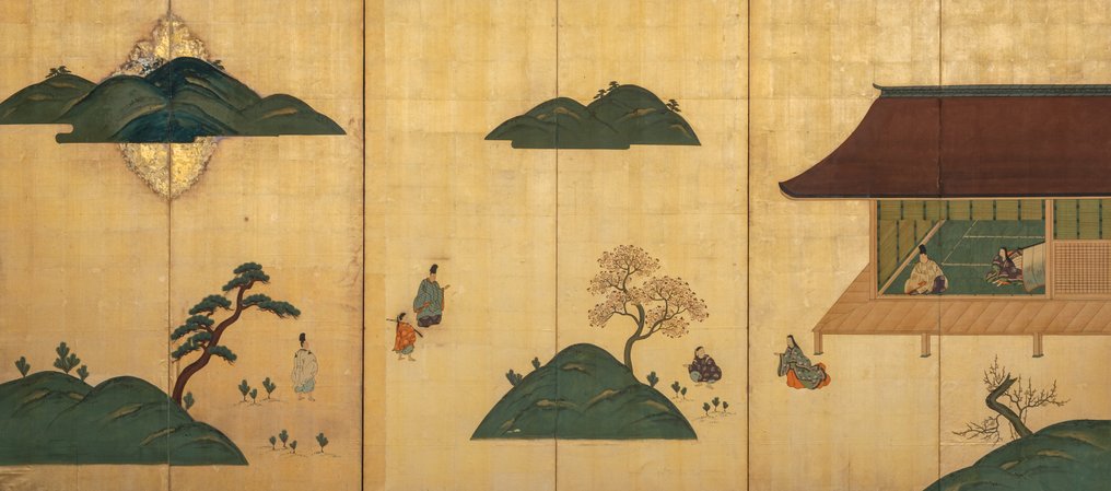 Byôbu 屏风 (折叠屏风) - 絲, 紙, 漆木 - 日本 - 大约在1900年(明治时期) #1.0