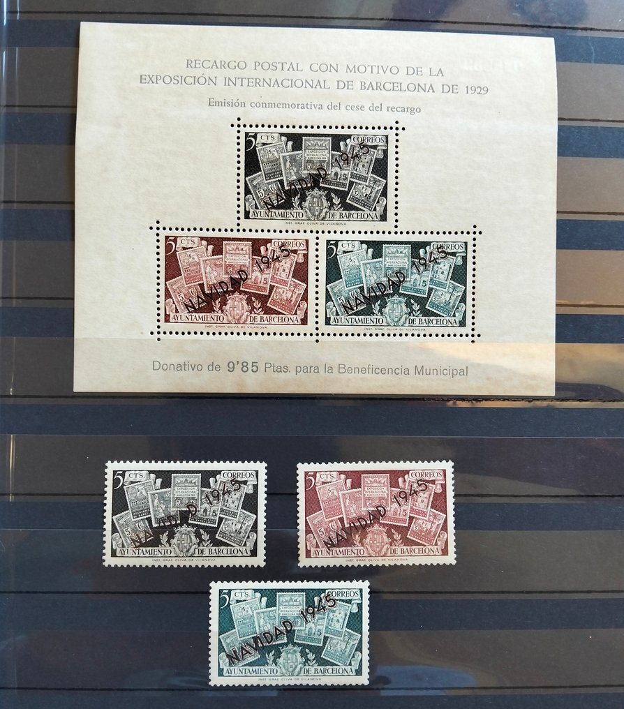 Ισπανία 1945 - Δεν εκδίδονται πλέον σφραγίδες από το φύλλο του Δήμου Βαρκελώνης. - Edifil NE 32+SH NE 32A/32C #1.0