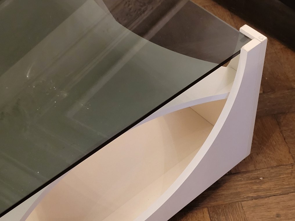 Designer Couchtisch – Space-Age-Stil – Glas und Holz, 1970er - Bord - Glas, Træ #4.3