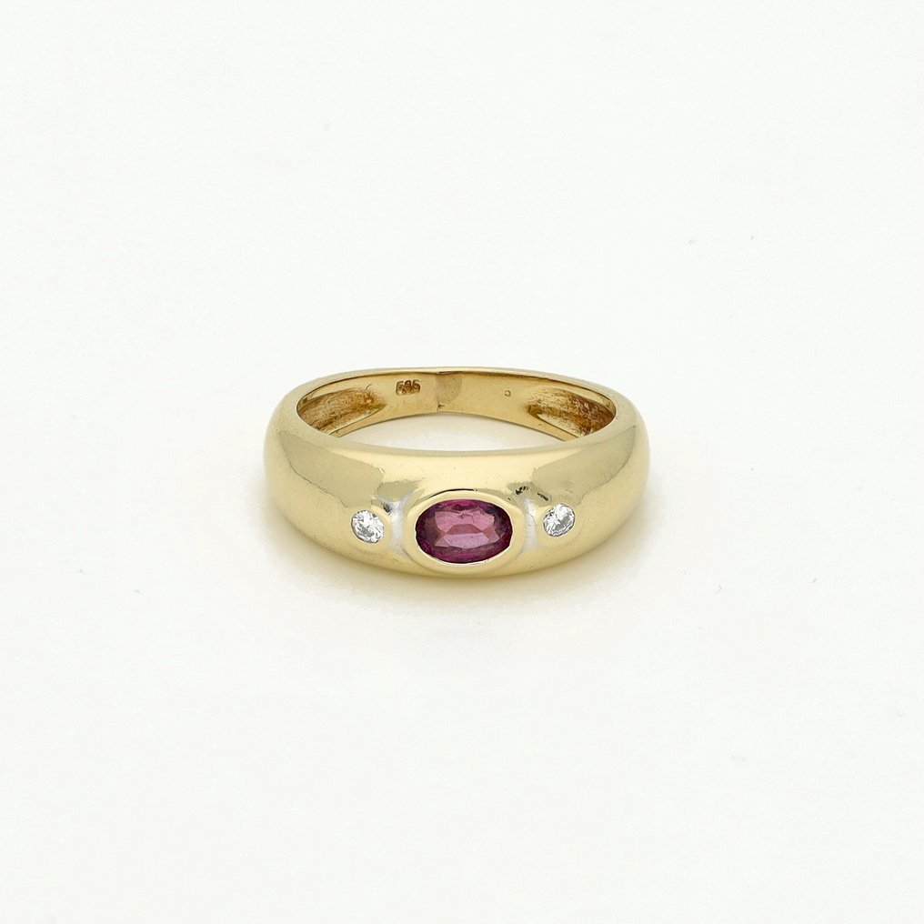 戒指 - 14 克拉 黃金 -  0.27ct. tw. 紅寶石 - 鉆石 #1.0
