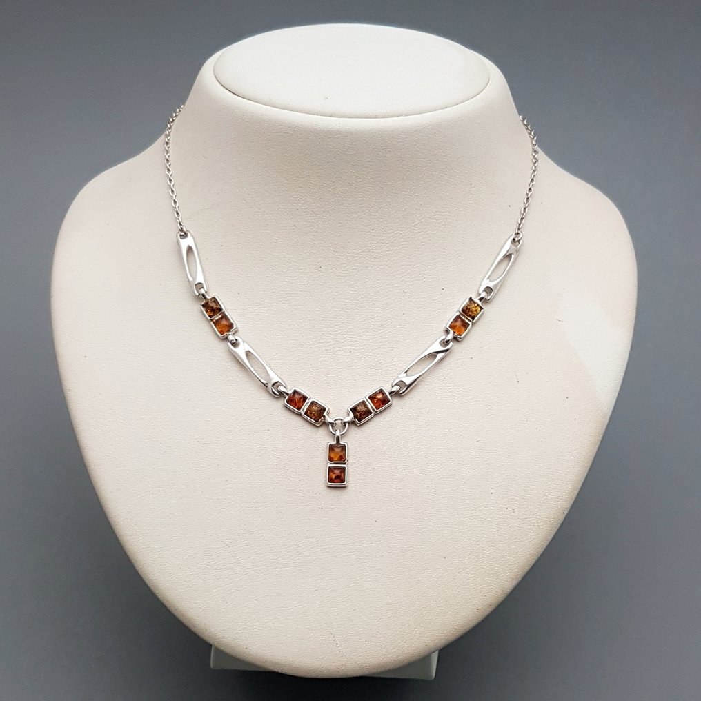 Silver, Art Deco, Amber - Necklace #1.0