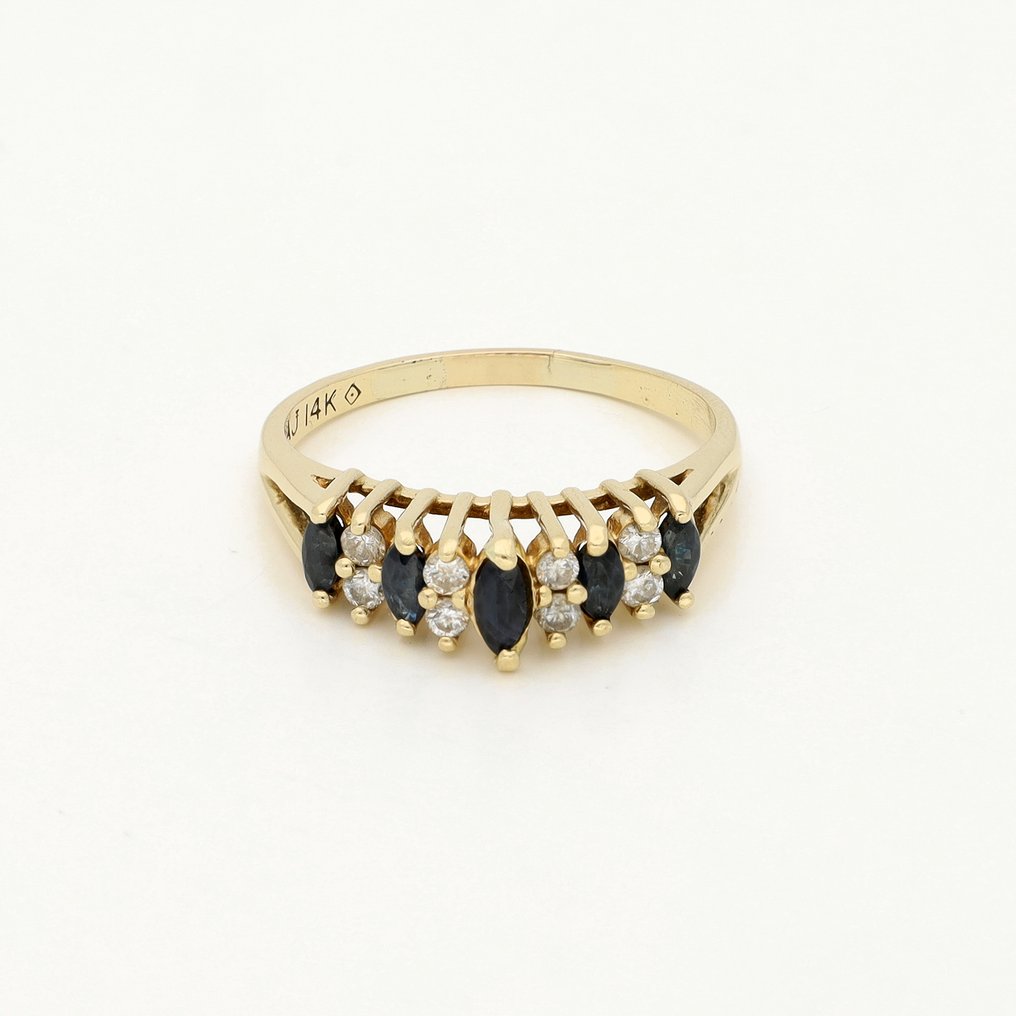 戒指 - 14 克拉 黃金 藍寶石 - 鉆石 #1.0