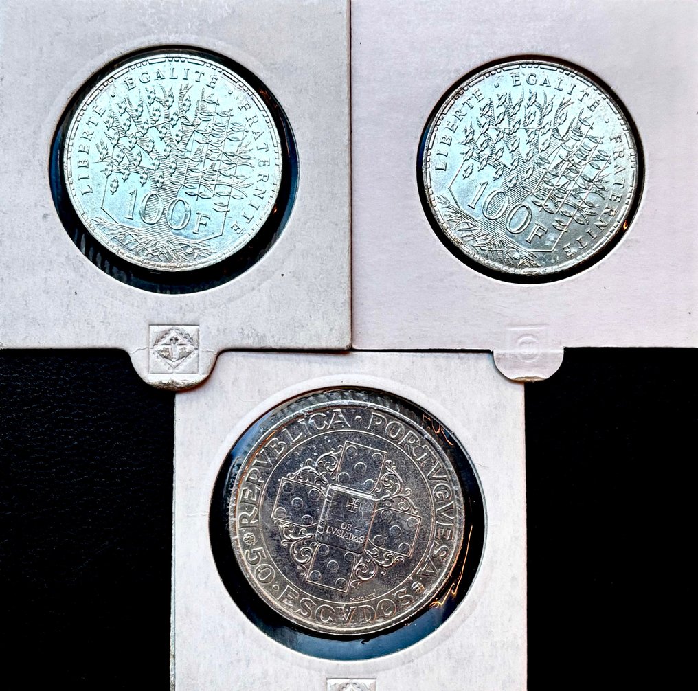 Francia e Portogallo. 100 Francs 1982 x 2 Moedas e 50 Escudos Os Lusiadas 1972 (Senza prezzo di riserva) #1.0