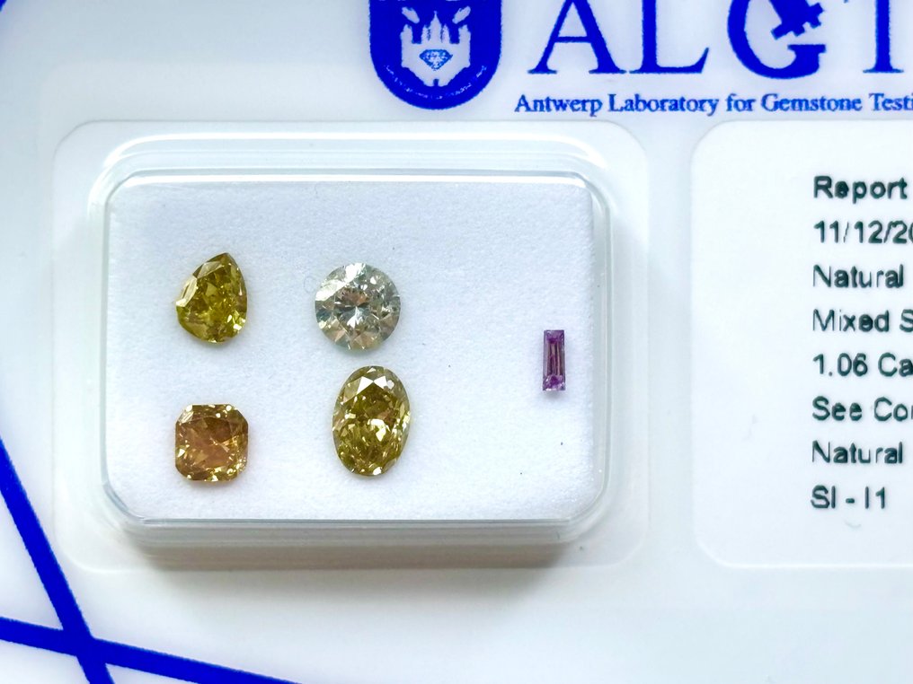 没有保留价 - 5 pcs 钻石  (天然色彩的)  - 1.06 ct - 混合形状 混合色彩 - SI1 微内含一级, I1 内含一级 - 安特卫普宝石检测实验室（ALGT） #2.1