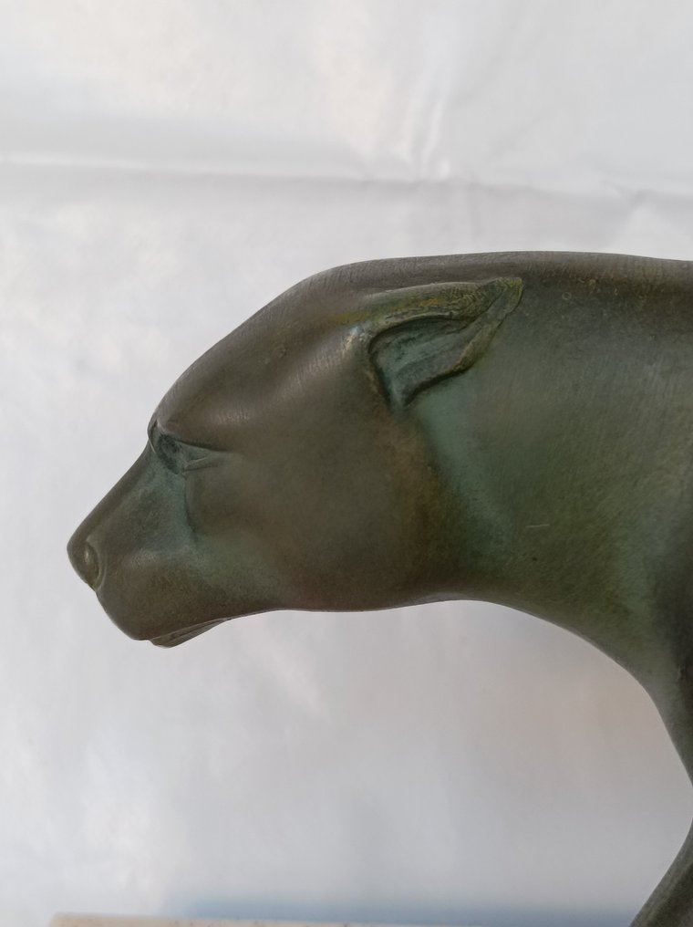 Szobor, two panthers, art déco - 16.5 cm - Ötvözet, Márvány #2.1