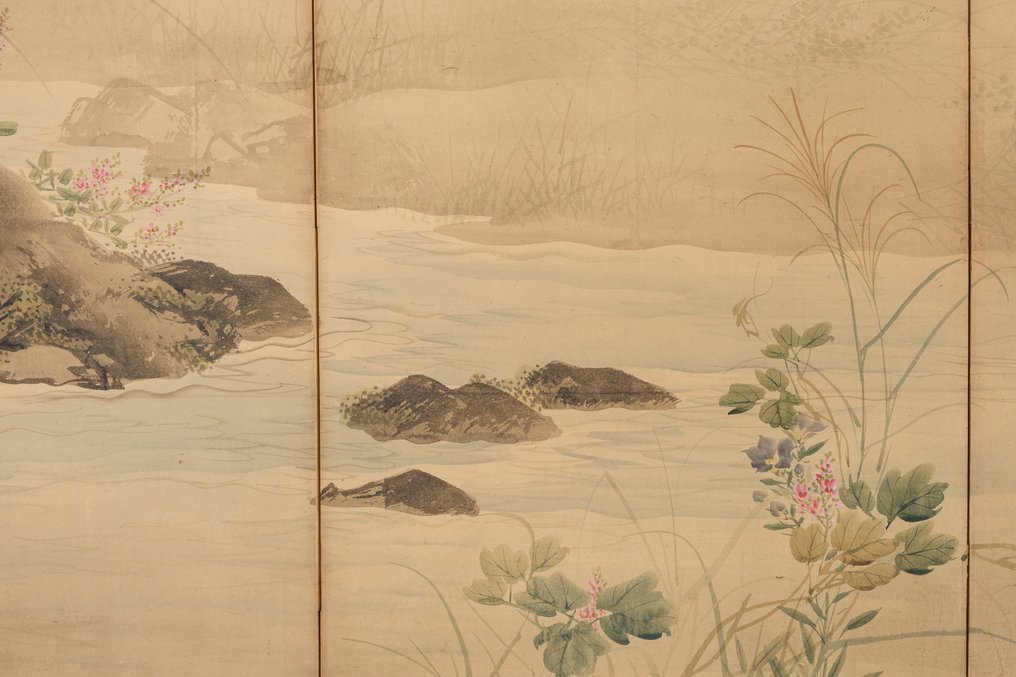 Byôbu 屏风（折叠屏风） - 丝绸、纸张、漆木 - Shimizu Rokushô 清水麓松 (1863–1919) - 日本 - 大约在1900年（明治时期） #4.3
