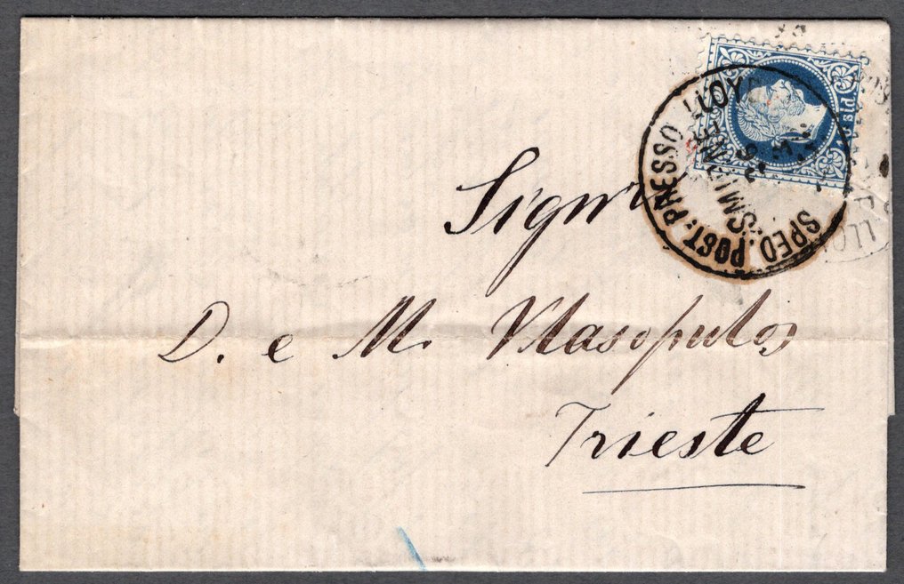 Λεβάντε (Αυστριακά Ταχυδρομεία)  - Αυστρία Λεβάντ 1878, Σύμη - Σμύρνη - Τρέις, καλύψτε με πλήρες περιεχόμενο, σωστά ταχυδρομημένο, #1.0