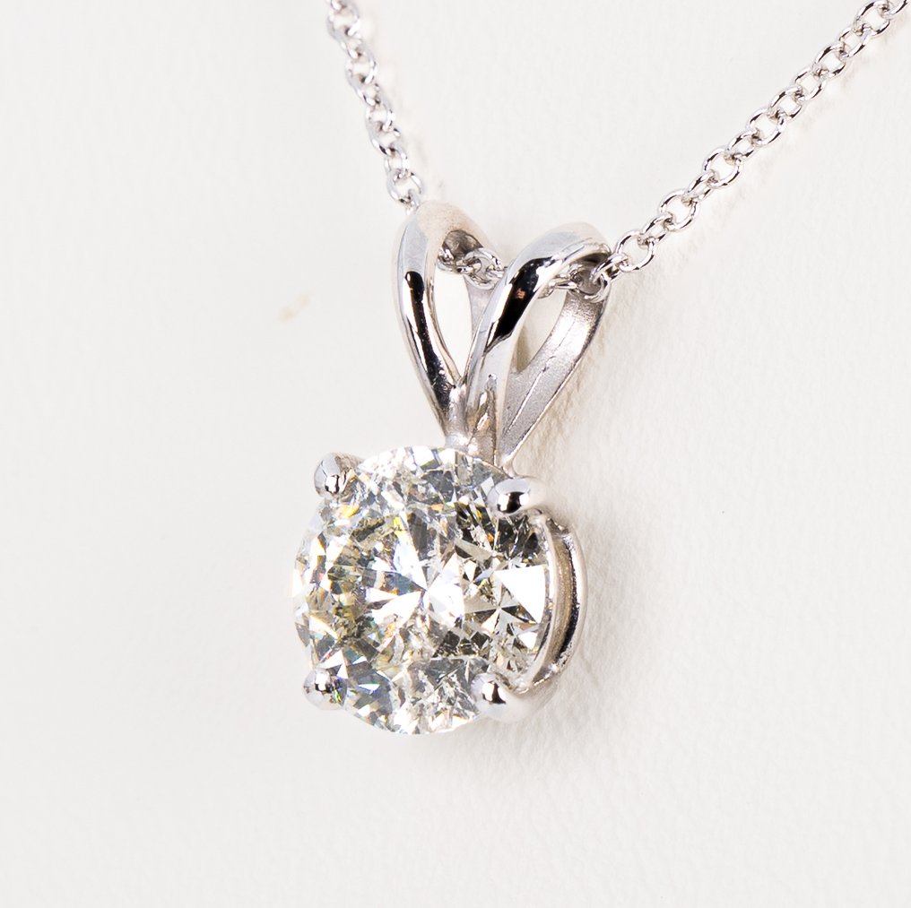 Sem preço de reserva - Colar com pingente - 14 K Ouro branco - 1.48ct. tw. Diamante (Natural) - IGI #3.2