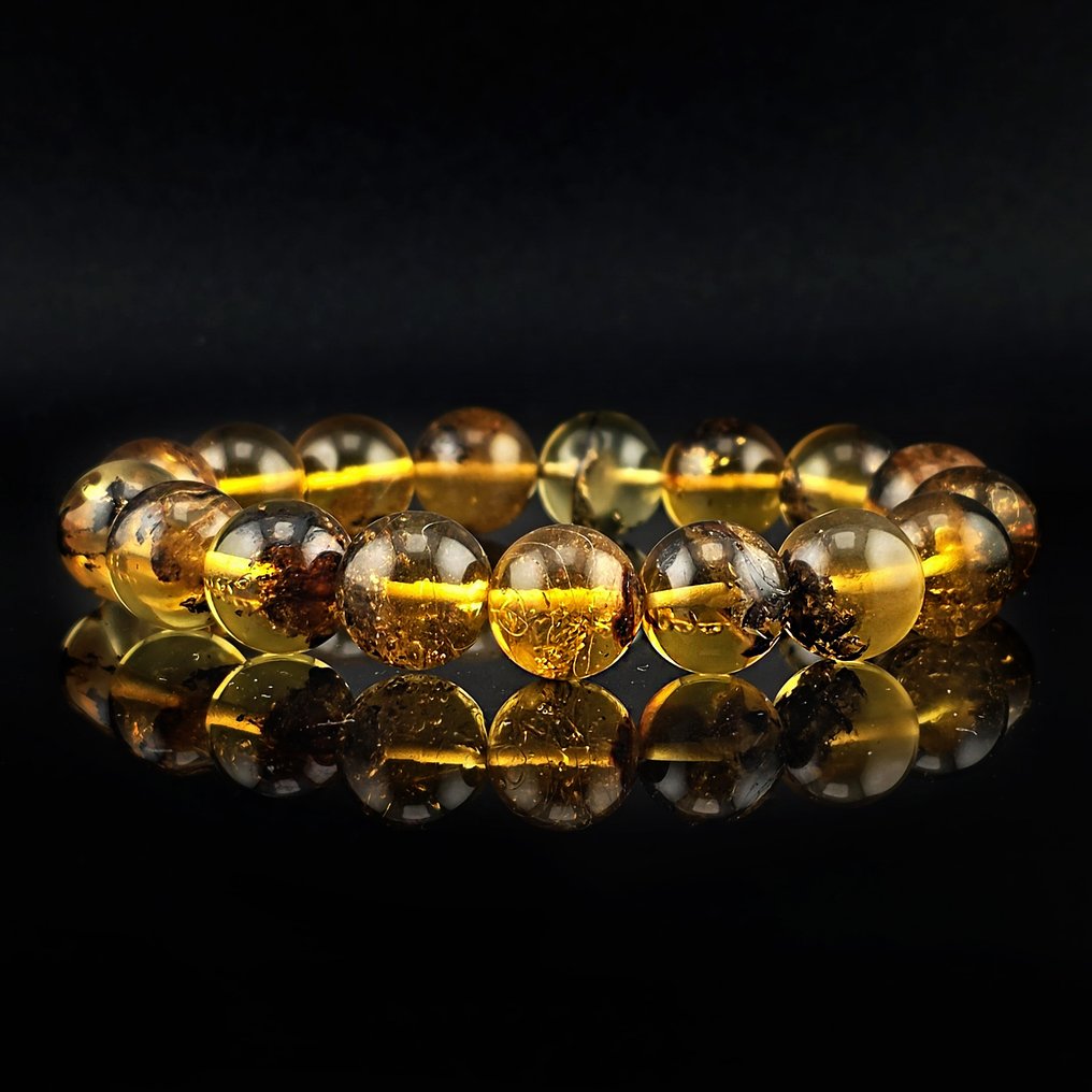 Ανθρακού κοσμήματα από φυσικό Βαλτικό κεχριμπάρι – Λείαντο διαφανές στρογγυλό βραχιόλι - Κεχριμπάρι (χωρίς τιμή ασφαλείας) #1.0