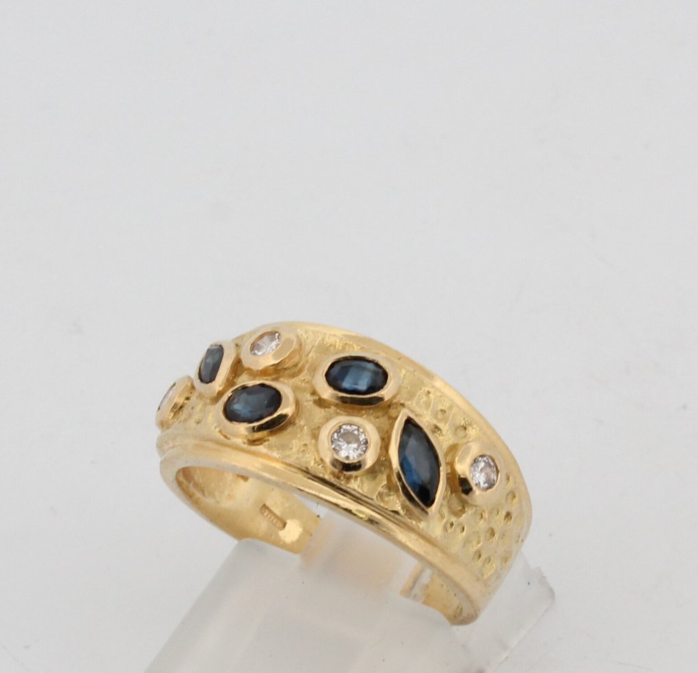Sin precio de reserva - Anillo - 18 quilates Oro amarillo Zafiro - Diamante #2.1