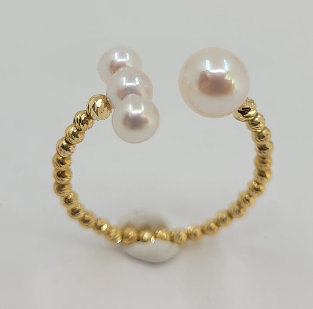 Senza prezzo di riserva - Anello - 18 carati Oro giallo - Perle Akoya da 4x7mm #1.0