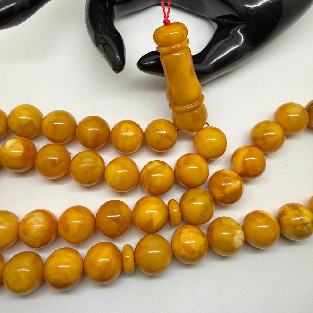 Tesbih Misbaha Gebetsrosenkranz aus weißen baltischen Bernsteinperlen, 74,0 Gramm - Bernstein - Baltic amber - succinite #4.3