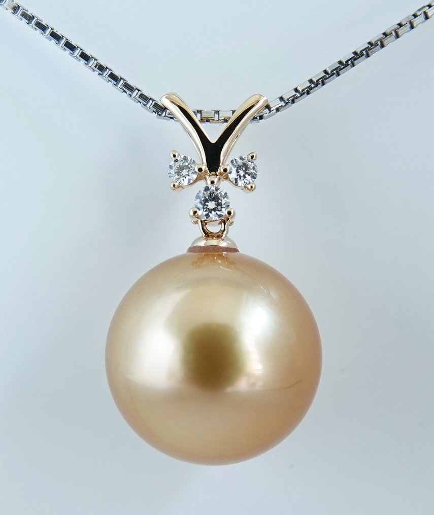 Riipus 18 kt. keltakulta - 24K kultainen kyllästyminen - Kultainen South Sea Helmi - Timantti - Pyöreä, 14,48 mm #3.2