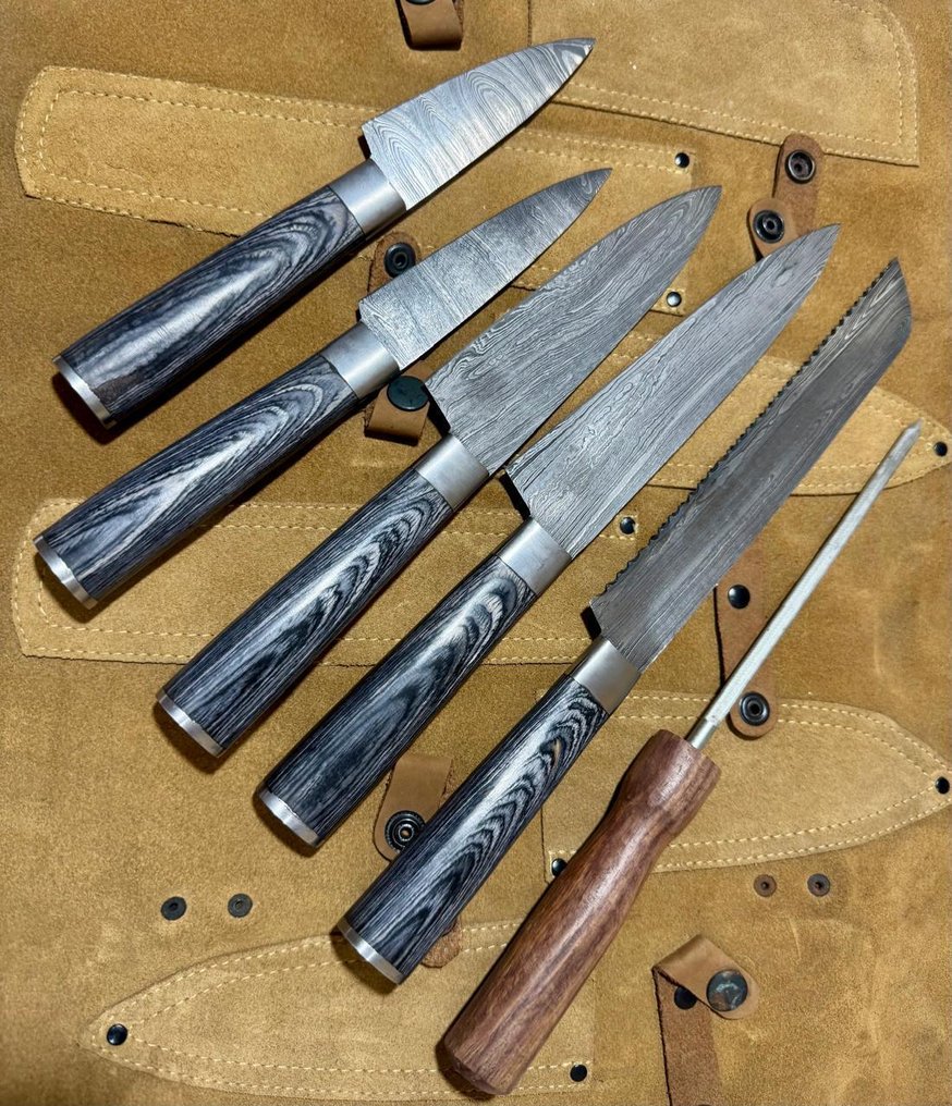 廚刀 - 厨房刀具套装(0130) - 异国木柄与1095/15N20折叠钢 - 英國 - 厨房刀具套装 #1.0