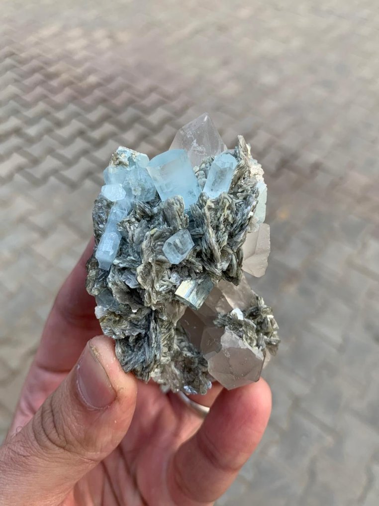 Blue Aquamarine Terminated Crystals With Mica Combine Specimen Specimen - Height: 7.3 cm - Width: 4.6 cm- 154 g - (1) #1.0