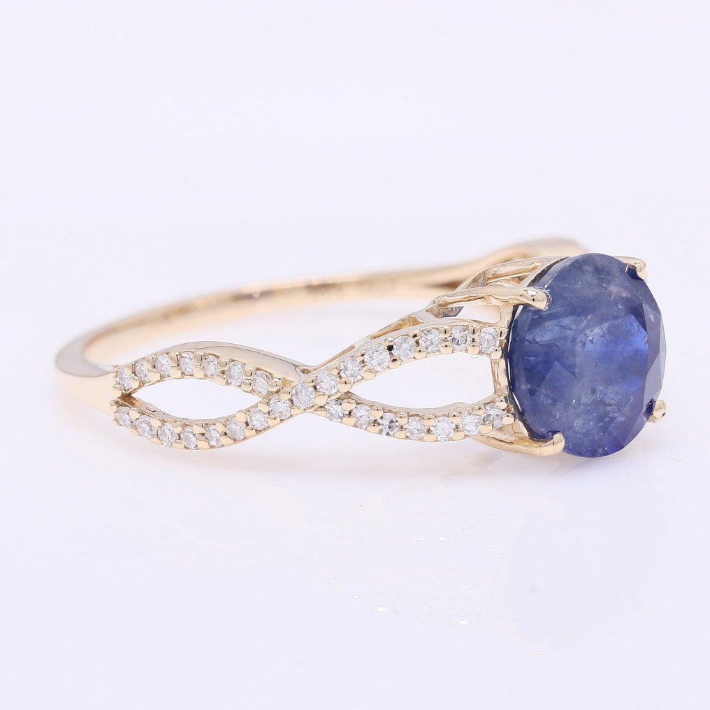 Nincs minimálár - Gyűrű - 14 kt. Sárga arany - 2.42ct. tw. Zafír - Gyémánt #1.0