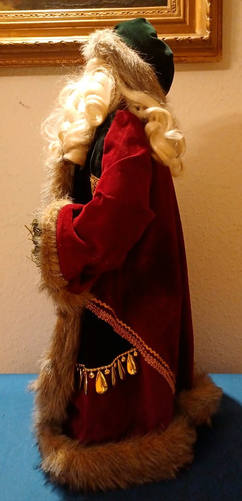 Χριστουγεννιάτικο στολίδι - Άγιος Νικόλαος / Άγιος Νικόλαος / Άγιος Βασίλης - Papier-mache, Ζελατίνη, Λευκή μπούκλα και μαλλιά, βελούδινο παλτό, αυθεντική γούνα, χρυσές λωρίδες., Αληθινό τρίχωμα #2.1